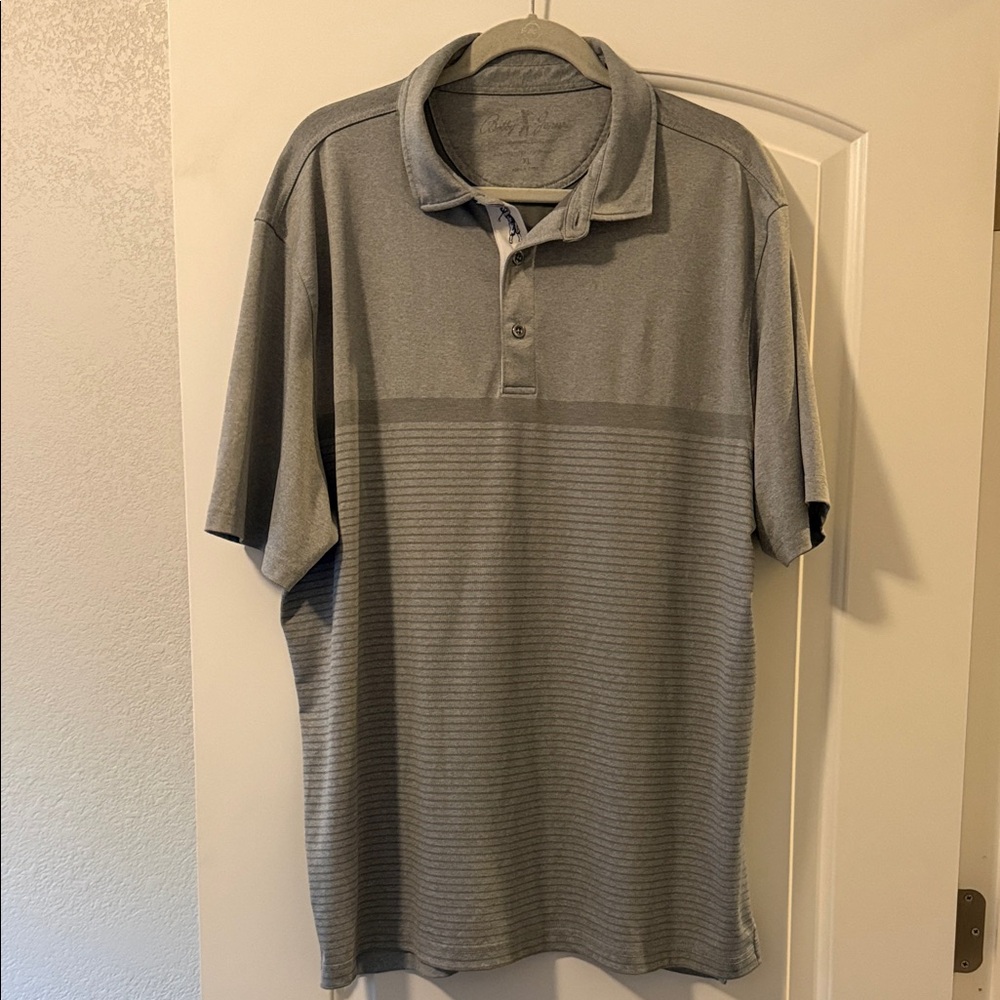 Bobby Jones Gray Short-Sleeve Polo with Subtle Stripe Texture Golf